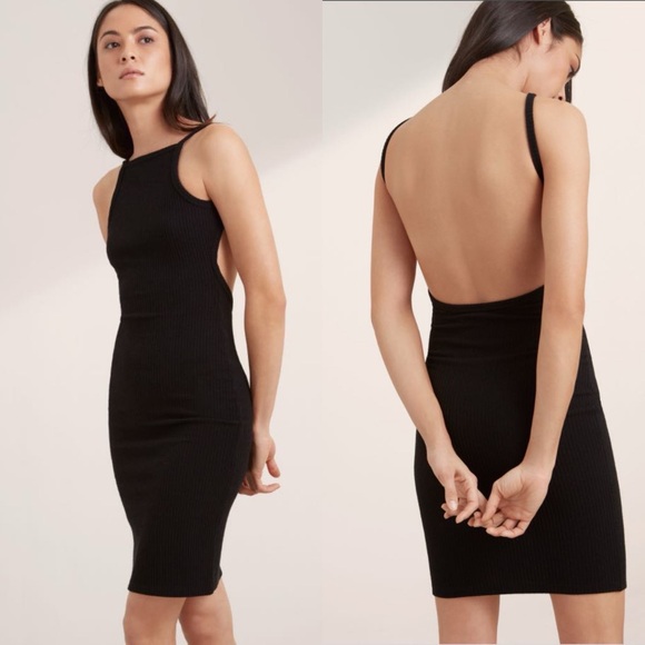 NWT Aritzia Black Ribbed Low Back Harmann Dress Womens Size Large Bodycon Mini L - Picture 1 of 15